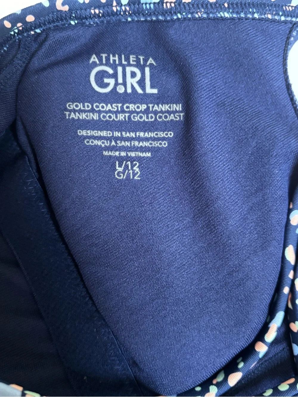 Athleta Girl Two-Piece Tankini with Blue, Green, and Light Pink Speckles